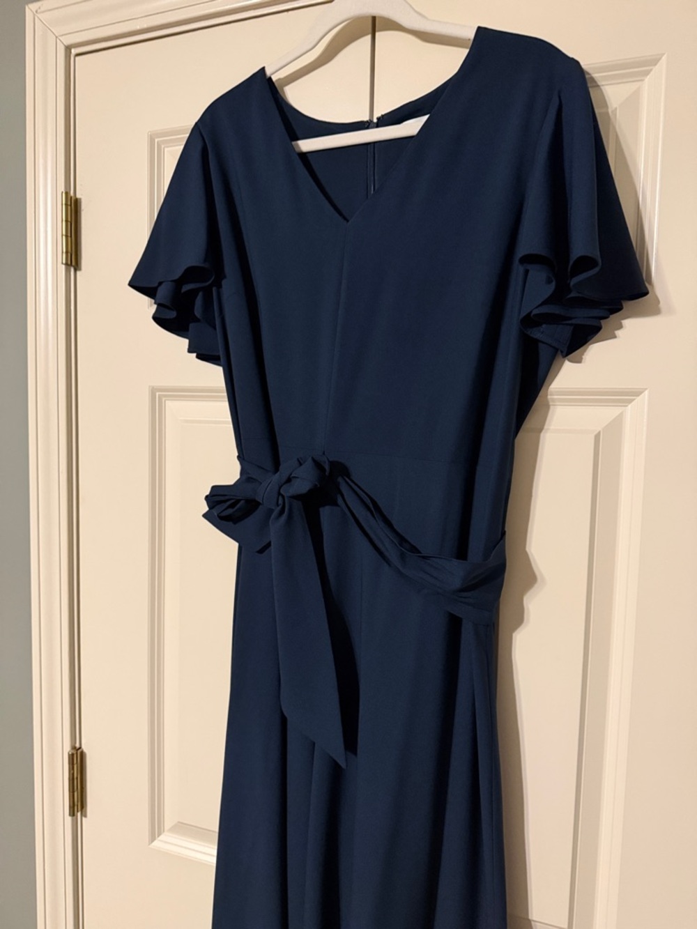 Preston & York Navy V-Neck Flutter Sleeve Jumpsuit with Tie Waist
